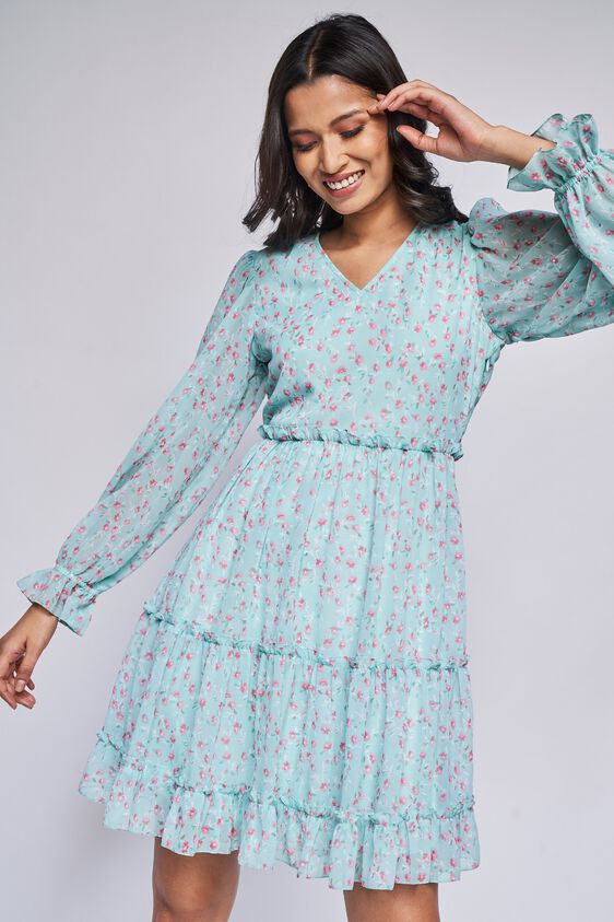 Mint Floral Flared Dress, Mint, image 3